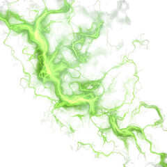 Fototapeta premium Vibrant green energy lightning bolts crackling with ethereal light isolated on transparent background
