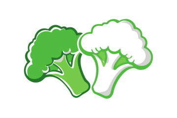 Two stylized green broccoli florets with a subtle outline on a black background