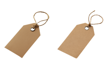 Brown kraft paper tag isolated on transparent background. Blank brown kraft label for packaging isolated PNG.