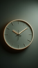 Elegant Timepiece: A minimalist round clock with a subtle gold finish, set against a muted background, represents the passage of time and sophistication.