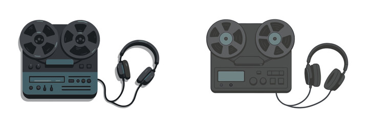 Vintage Reel to Reel Tape Recorder with Headphones