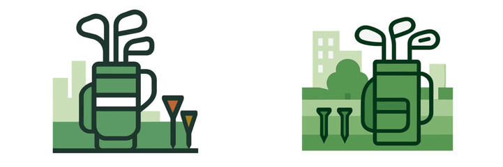 Obraz premium Golf Bag with Clubs and Tees on Green, Minimalist flat design