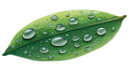 A green leaf covered in water droplets.