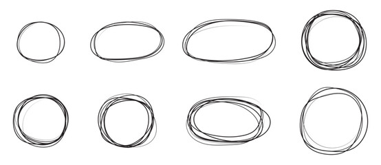 Set of red hand drawn scribble circles