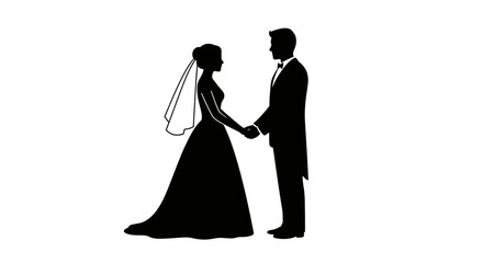 Elegant Bride and Groom Holding Hands Wedding Day Silhouette