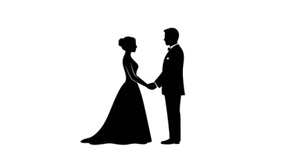 Elegant Wedding Couple Holding Hands in Black Silhouette