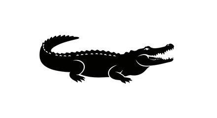 Naklejka premium Menacing Alligator with Open Mouth Black Silhouette