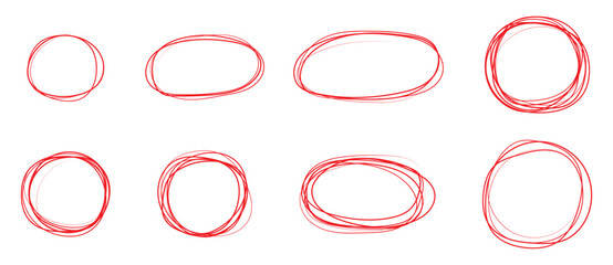 Set of red hand drawn scribble circles