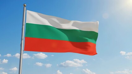 Bulgarian flag waving in the wind against sky, symbol of national pride, freedom, patriotism and celebration, perfect for Independence Day, holidays and official events