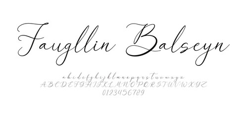 Jaugllin Balseyn, Hand drawn vector alphabet. Modern monoline signature script font. Elegant Signature Font. Best Alphabet Beautiful Calligraphy Signature Font lettering
