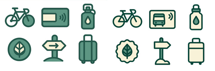 Sustainable Mobility and Travel Icons, Minimalist flat design