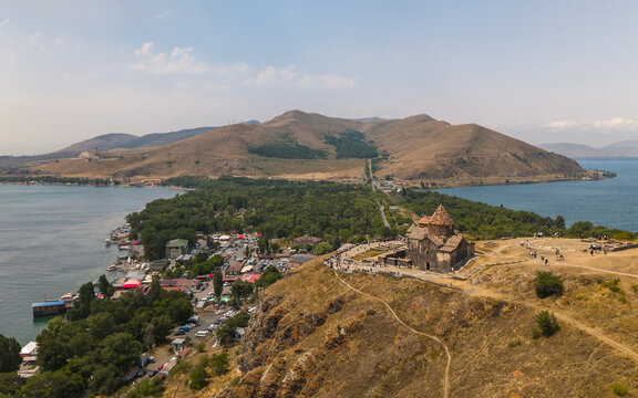 Aerial view of Sevanavank Monastery on Sevan Peninsula in Armenia