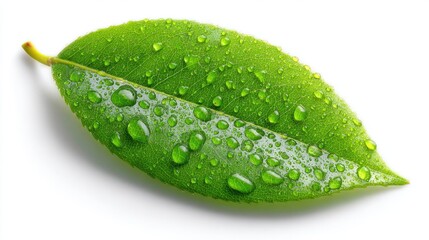 Close-up of a vibrant green leaf covered in water droplets.