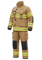 Complete firefighter protective gear isolated on white background