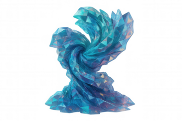 Low poly 3d render of an abstract swirling blue shape with transparent background, perfect for digital art projects