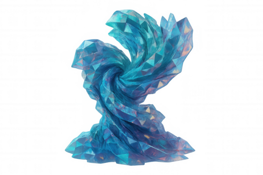 Low poly 3d render of an abstract swirling blue shape with transparent background, perfect for digital art projects - Powered by Adobe
