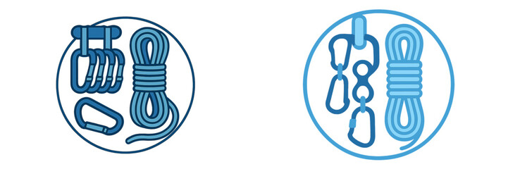 Climbing Gear Set with Carabiners and Rope, Minimalist flat design