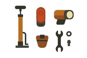 Bicycle repair tools and accessories flat design