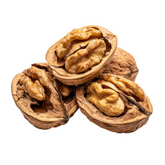 Obraz premium Handful of walnut halves in a loose cluster with crevice detail and warm natural tones, isolated on transparent background. 