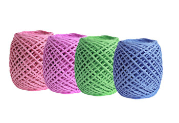 Four colorful rolls of twine isolated on transparent background