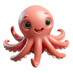 A charming 3D render of a cartoon octopus with a friendly smile. Its pink body and tentacles create a playful and inviting image, perfect for children's illustrations or cheerful designs.