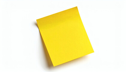 Single Yellow Sticky Note Isolated on Pure White Background with Soft Shadows, Realistic Adhesive Note, Office and Reminder Paper, High-Resolution Stationery Visual for Design and Creative Projects