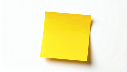 Single Yellow Sticky Note Isolated on Pure White Background with Soft Shadows, Realistic Adhesive Note, Office and Reminder Paper, High-Resolution Stationery Visual for Design and Creative Projects