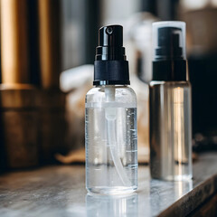 cosmetic pump bottle with minimal label