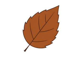 A simple, flat illustration of a brown leaf against a black background.