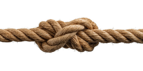 Thick rope tied with a knot on black tying securing isolated on a transparent background