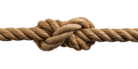 Thick rope tied with a knot on black tying securing isolated on a transparent background
