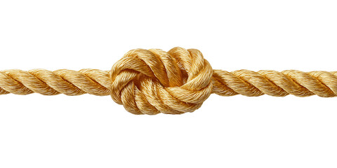 Golden Rope Tied in a Square Knot isolated on a transparent background