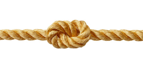 Golden Rope Tied in a Square Knot isolated on a transparent background