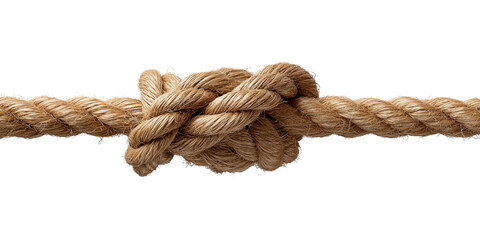 Thick Natural Fiber Rope Tied in a Square Knot isolated on a transparent background