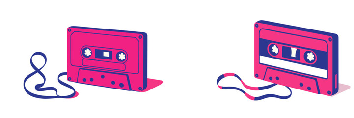 Retro cassette tape with unwound magnetic tape, Minimalist flat