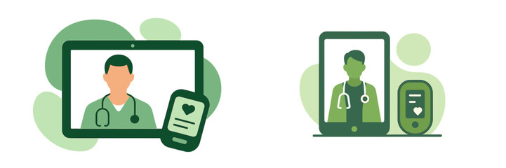 Doctor consultation on digital devices, Minimalist flat design