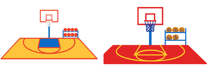 Basketball courts with hoops and balls, Minimalist flat design © Mark