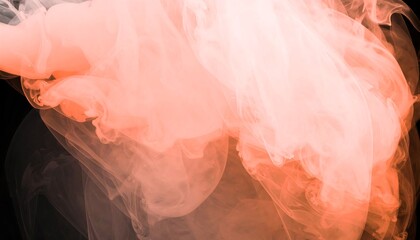 Abstract Pink and Orange Ink Cloud Swirling in Water.