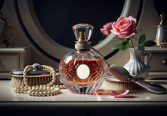 1920s Luxury Perfume Bottle Still Life on a Vanity Table - Retro Poster