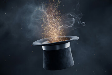 Fototapeta premium Enchanting magic hat emitting golden sparks and smoke, perfect for creating a sense of wonder and illusion, ideal for fantasy, entertainment, or mystery projects