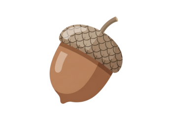 A stylized illustration of an acorn, showcasing a rich brown hue and detailed cap patterns.