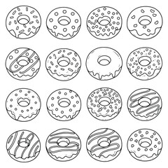 A collection of various donuts with different toppings and icings