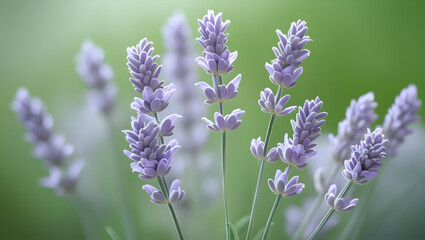 Obraz premium Lavender flowers in a field with blurred green background