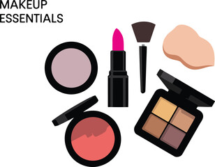 Pink lipstick blush powder eyeshadow palette makeup brush skin sponge beauty cosmetics