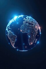 Abstract blue globe encased in intricate network, highlighting global connectivity , abstract, web