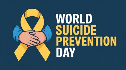 World suicide prevention day with yellow ribbon and hands clasped, promoting mental health awareness and support