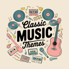 2d vector illustration art  Retro music guitar with symbol and rock music with colorful  background, Summer t shirt 
