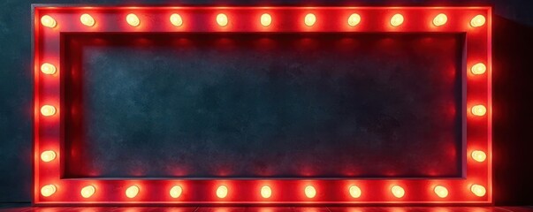 Empty vintage marquee sign frame, glowing bulbs , shadow, shiny