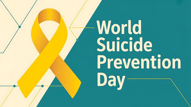 World suicide prevention day awareness with yellow ribbon symbolizing support and hope
