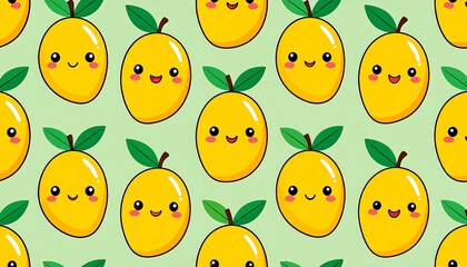 Cute mango pattern with happy faces